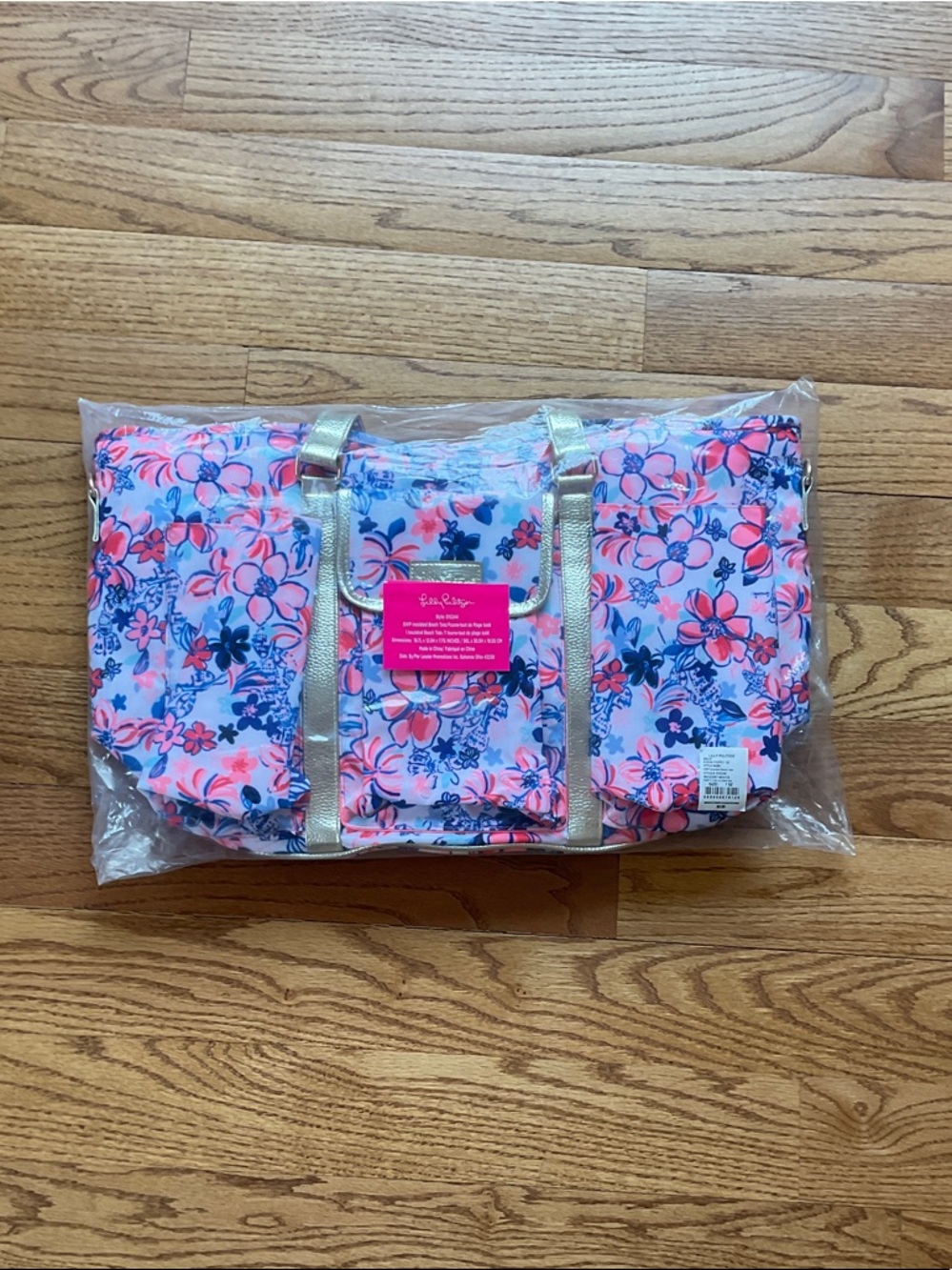 Lilly Pulitzer Insulated Beach Tote with Gold Straps